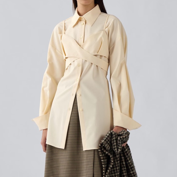 ROKH x GU - 2PC Bustier Combination Shirt XS Uniqlo sister brand +J Dress Casual - Picture 1 of 16